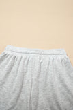 Light Grey & Pink Color Block Raw Hem Pullover Sweatshirt and Shorts Set