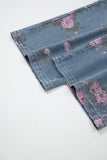 Floral Print Elastic Waist Pull-On Jeans