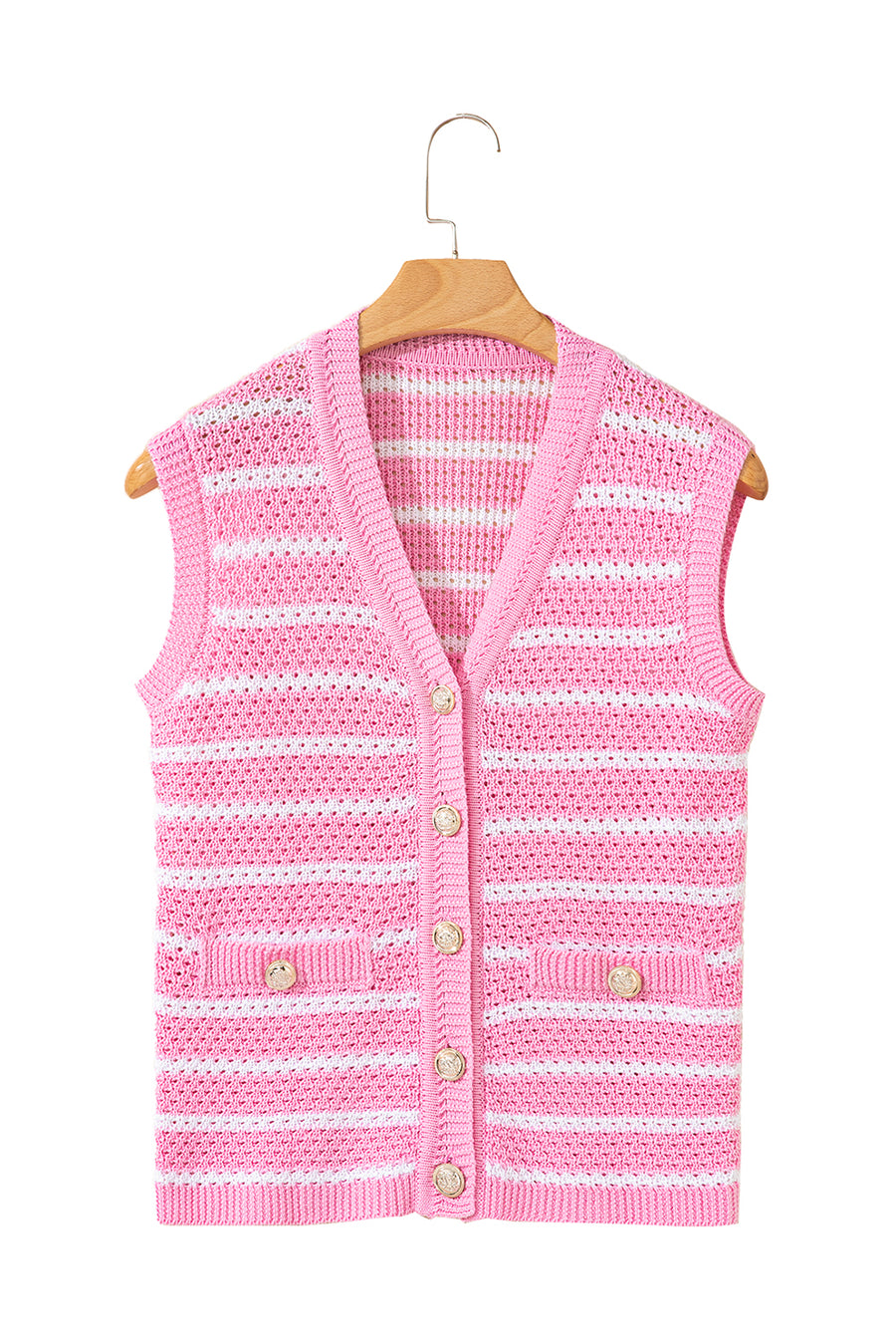Striped V-Neck Button-Up Knit Vest- 2 Colors