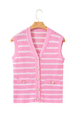 Striped V-Neck Button-Up Knit Vest- 2 Colors