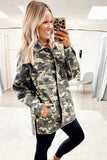 Camouflage Print Chest Pockets Loose Button-Up Denim Jacket