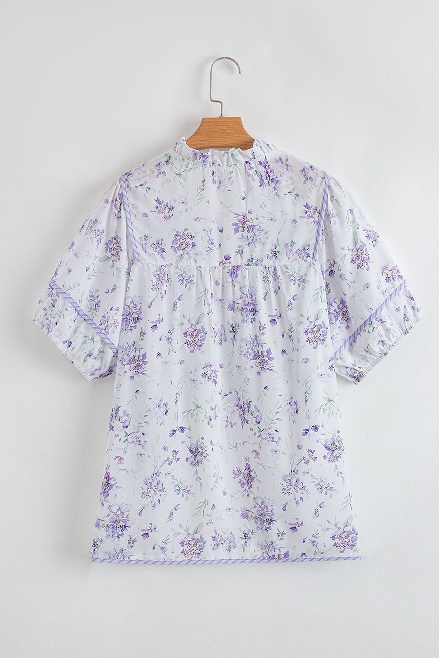 Plus Size Lavender Floral Frill V-Neck Blouse