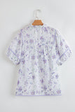 Plus Size Lavender Floral Frill V-Neck Blouse