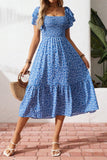 Floral Print Smocked Ruffle Sleeves Dress B