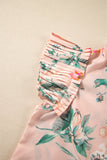 Apricot Floral Frill V-Neck Pleated Short Sleeve Blouse