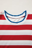 Striped Contrast Trim Crew Neck Short Puff Sleeve Shift Mini Dress- 2 Colors