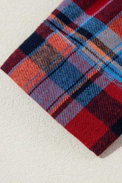 Red Plaid Print Drop Sleeve Loose Shirt Shacket
