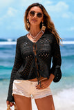 Tie Front Crochet Flare Sleeve Knit Cover-Up- 3 Colors