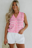 Striped V-Neck Button-Up Knit Vest- 2 Colors