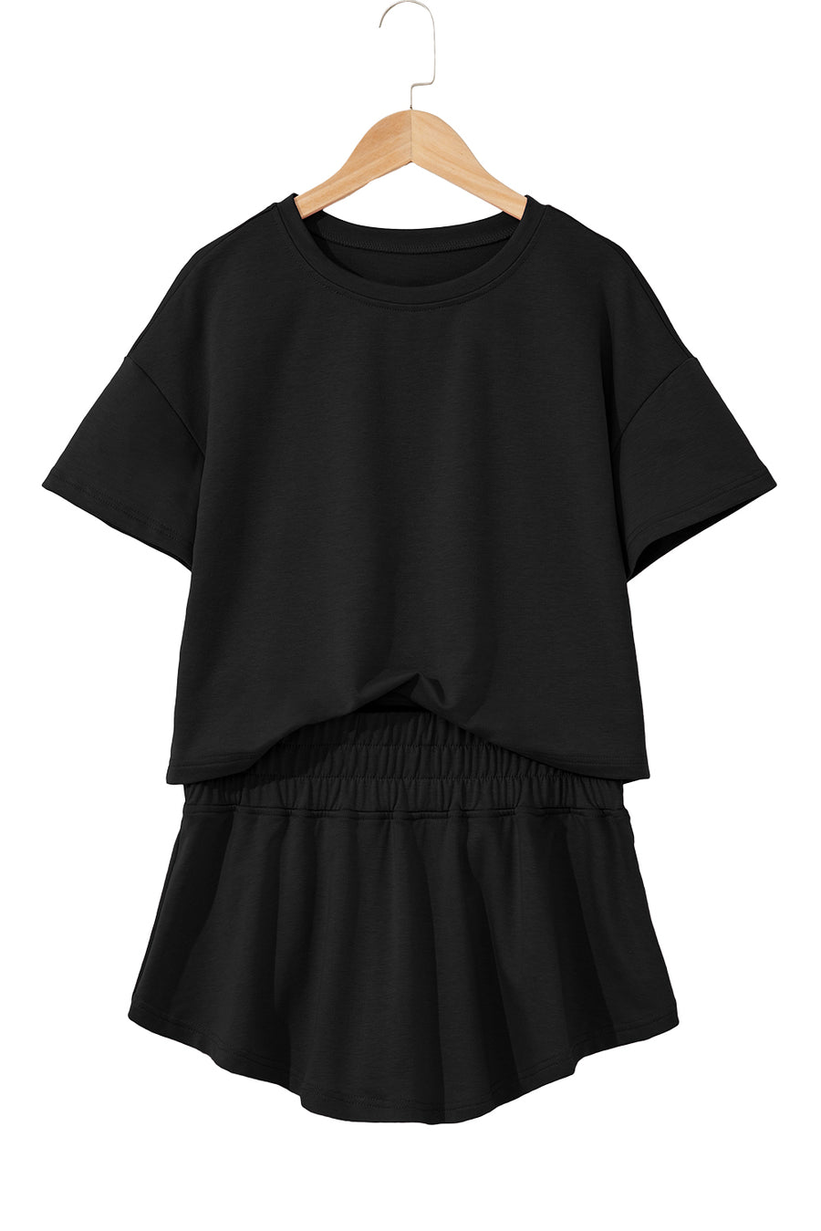 Cropped Tee and Curved Hem High Waist Skort Set- 2 Colors