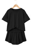 Cropped Tee and Curved Hem High Waist Skort Set- 2 Colors