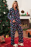 Navy Blue Colorful Christmas Lights Print Long Sleeve Pajama Set