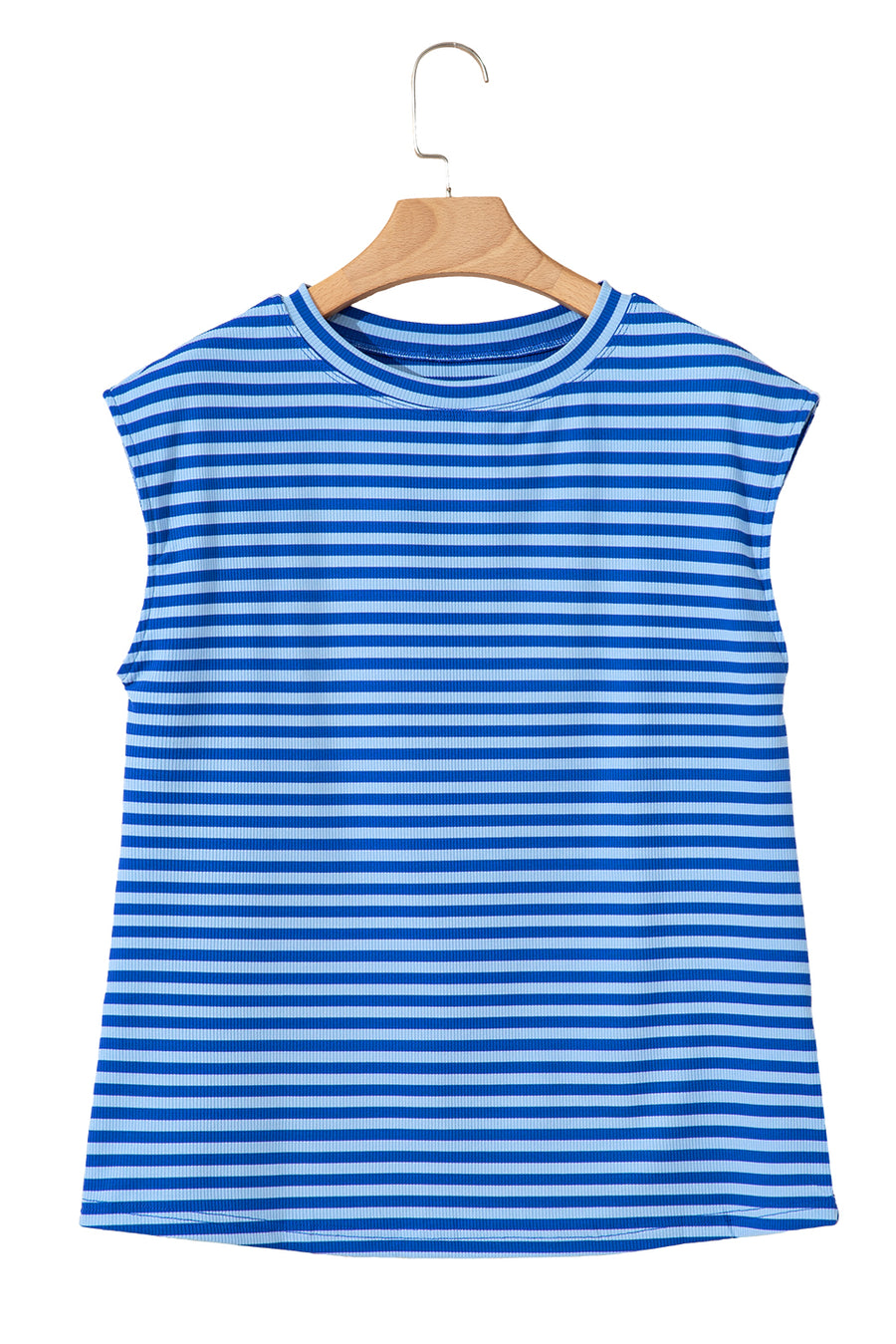 Striped Ribbed Cap Sleeve Crew Neck T-Shirt- 2 Colors