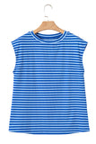 Striped Ribbed Cap Sleeve Crew Neck T-Shirt- 2 Colors