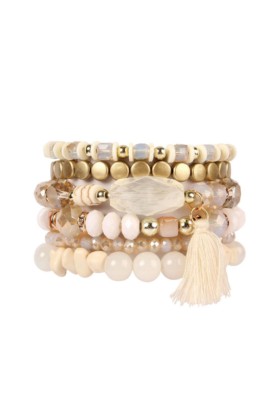 Beaded Stretch Tassel Charm Bracelet- 8 Colors