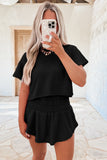Cropped Tee and Curved Hem High Waist Skort Set- 2 Colors