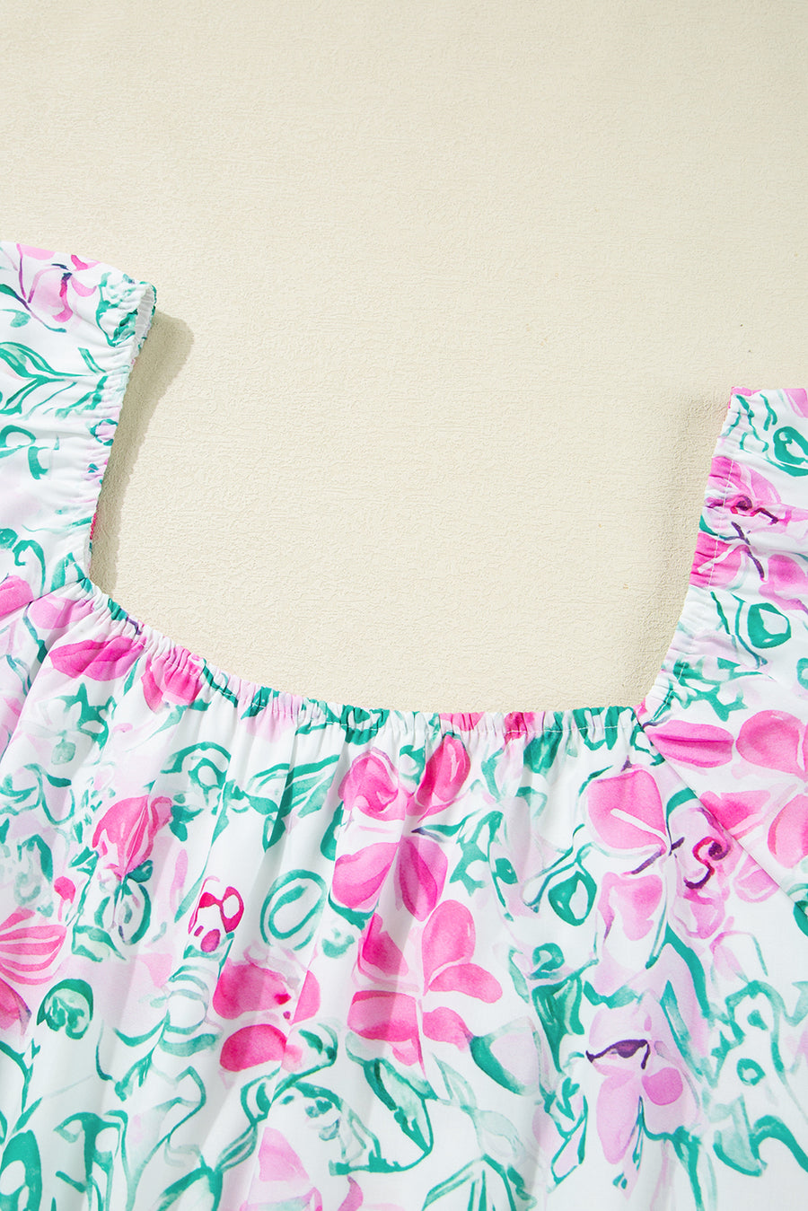 Plus Size White Floral Print Ricrac Trim Square Neck Mini Dress