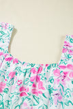 Plus Size White Floral Print Ricrac Trim Square Neck Mini Dress
