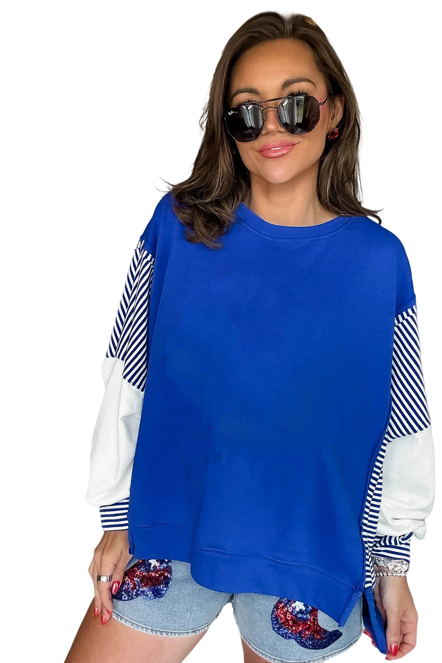 Striped Patchwork Sleeve Colorblock Sweatshirt- 3 Colors