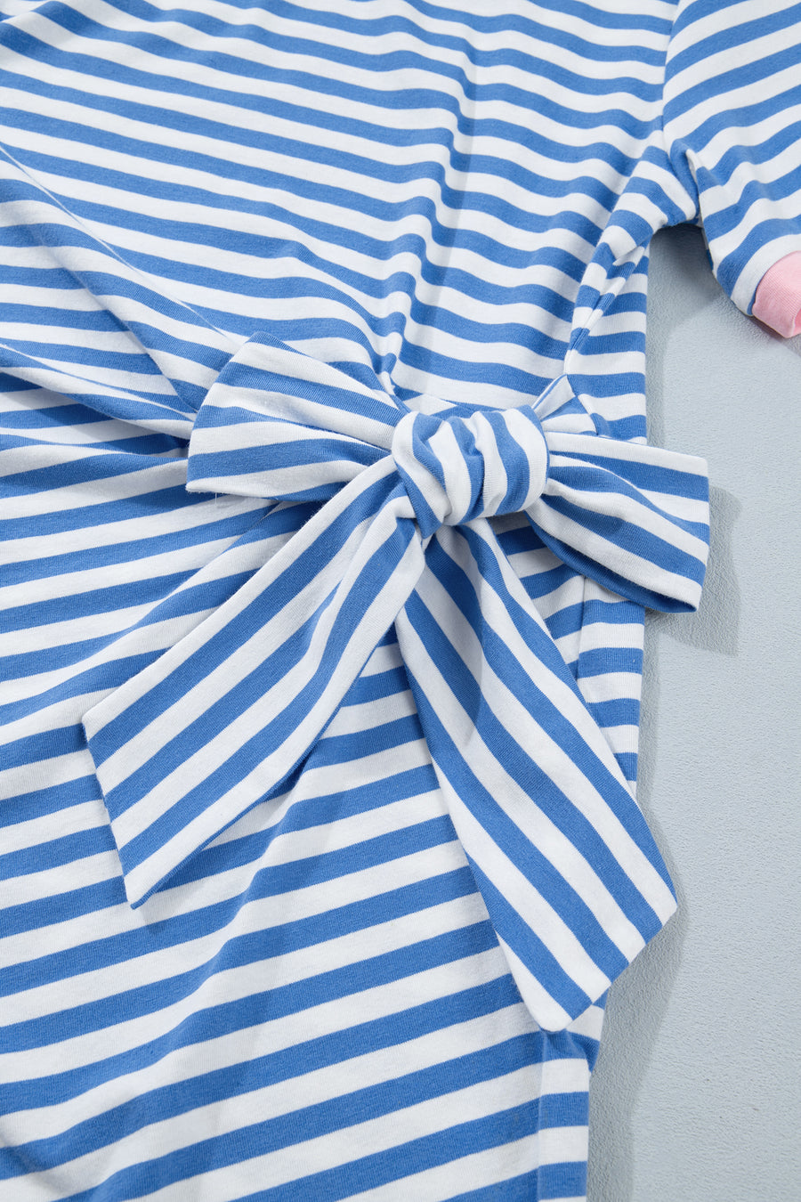 Striped Tie Front Contrast Trim Crew Neck T-Shirt Mini Dress- 3 Colors