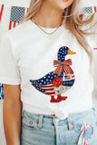 White Faux Patchwork American Print Goose Graphic T-Shirt
