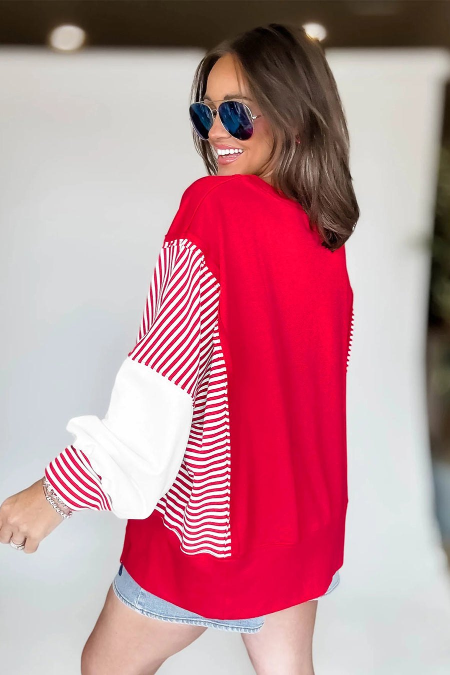 Striped Patchwork Sleeve Colorblock Sweatshirt- 3 Colors