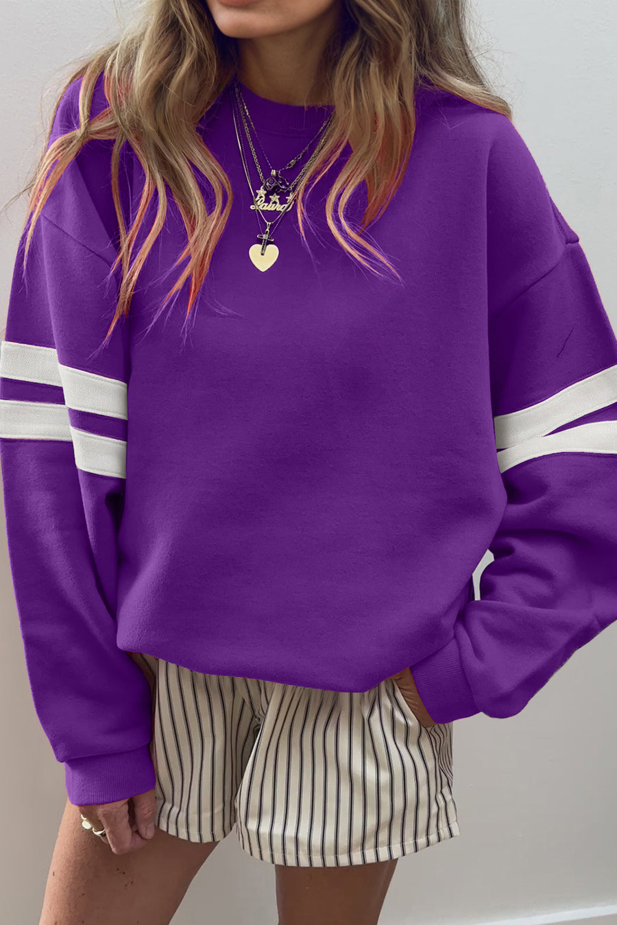 Varsity Striped Sleeve Loose Fit Sweatshirt- 8 Colors