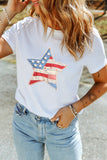 White Faux Patchwork Star Printed Patriotic Graphic Tee