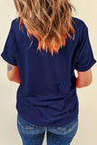 Navy Blue Faux Patchwork American Bow Graphic T-Shirt