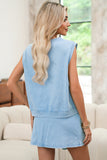 Yellow Cream Solid Color Washed Sleeveless Top Split Skort Cotton 2pcs Outfit