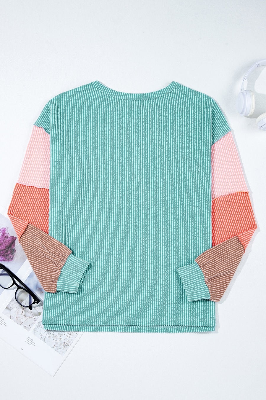 Twisted Ribbed Color Block Patchwork Long Sleeve Henley Shirt