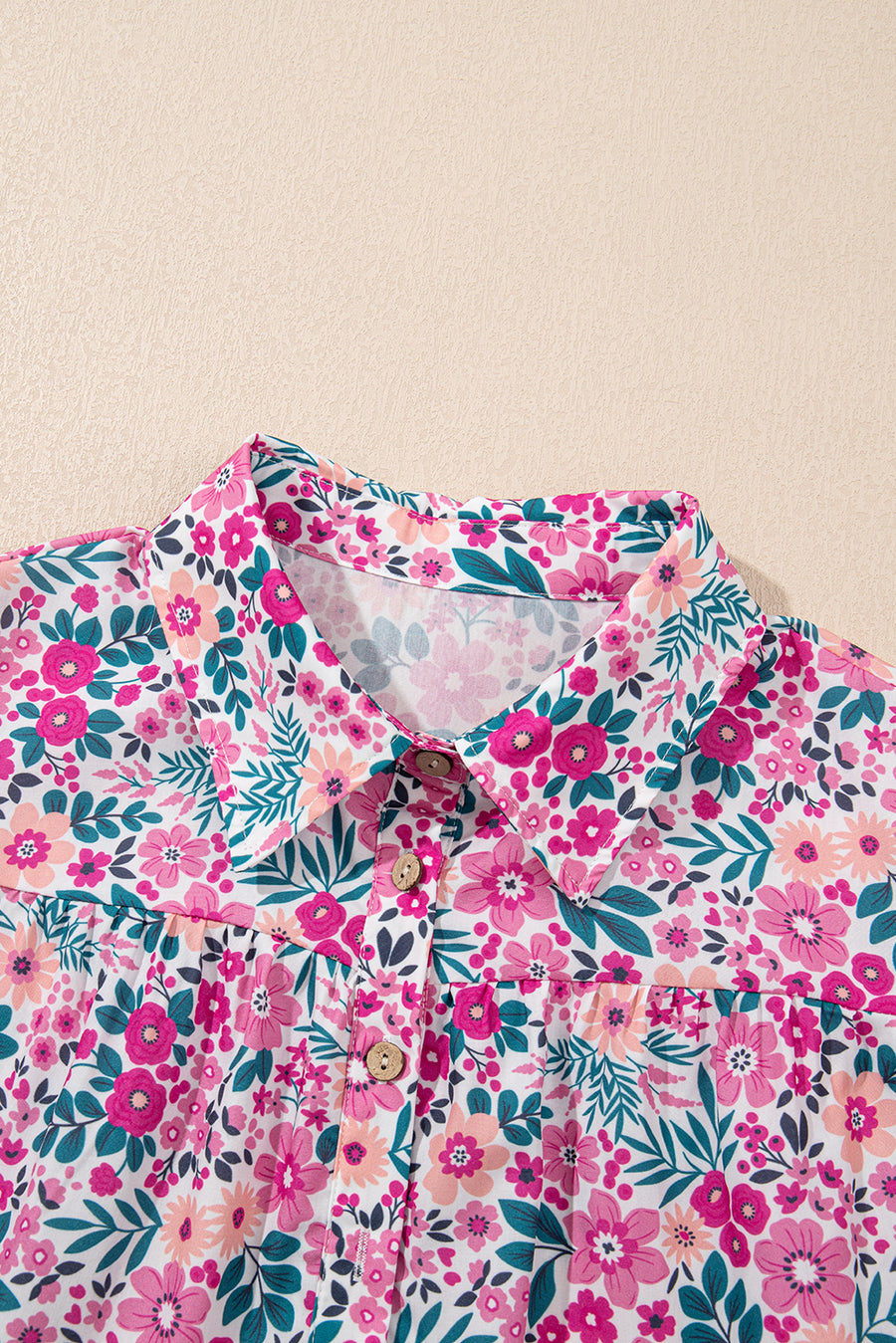 Pink Multi Floral Button-Up Puff Sleeve A-Line Mini Dress