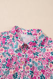 Pink Multi Floral Button-Up Puff Sleeve A-Line Mini Dress