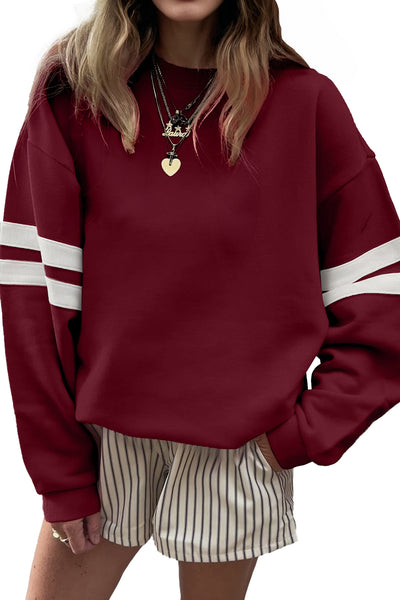 Navy Blue Preppy Striped Sleeve Loose Sweatshirt