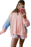 Apricot Pink Exposed Seam Colorblock Split Cuffs & Hem Oversized Sweatshirt