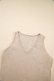 Oatmeal V-Neck Vest, Button-Up Cardigan, and Pants Pajama Set
