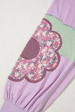 Plus Size Lavender Floral Patched Color Block Pullover Shirt