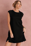 Black Textured Cap Sleeve T Shirt Shift Mini Dress