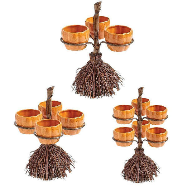 Halloween Broom Pumpkin Snack Bowl Display- 4 Sizes
