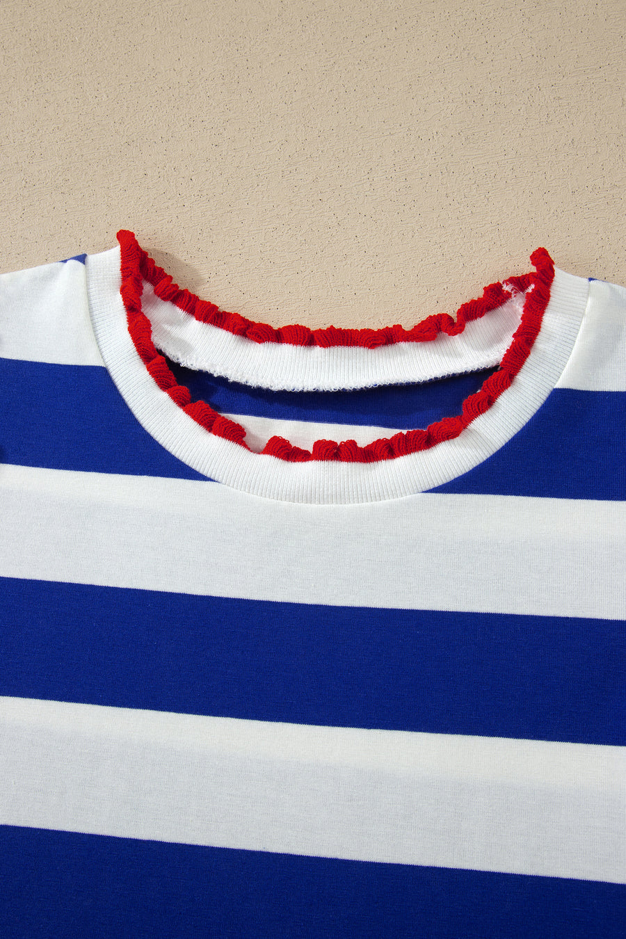 Striped Contrast Trim Crew Neck Short Puff Sleeve Shift Mini Dress- 2 Colors