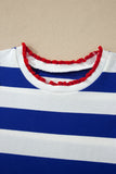Striped Contrast Trim Crew Neck Short Puff Sleeve Shift Mini Dress- 2 Colors