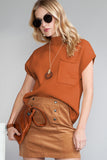 Green Pocket Ribbed Knit Short Sleeve Sweater- 9 Colors