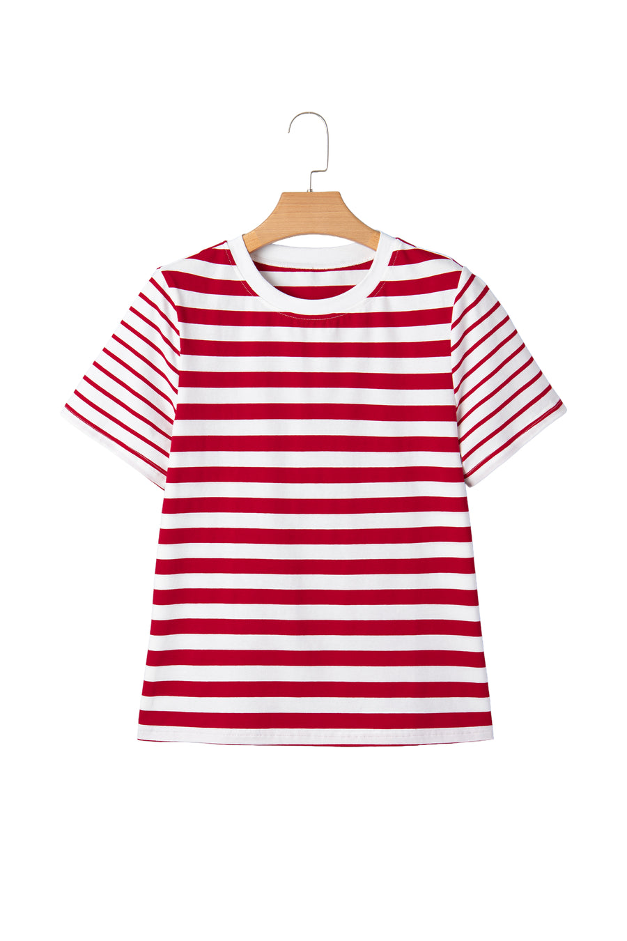 Red and White Striped Crew Neck T-Shirt