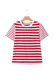 Red and White Striped Crew Neck T-Shirt