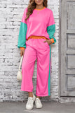 Color Block Patchwork Long Sleeve Top and Pants Set
