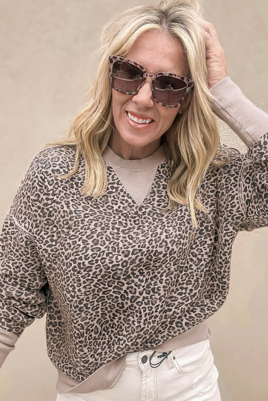 Leopard Print Patchwork Crew Neck Sweatshirt- 3 Colors