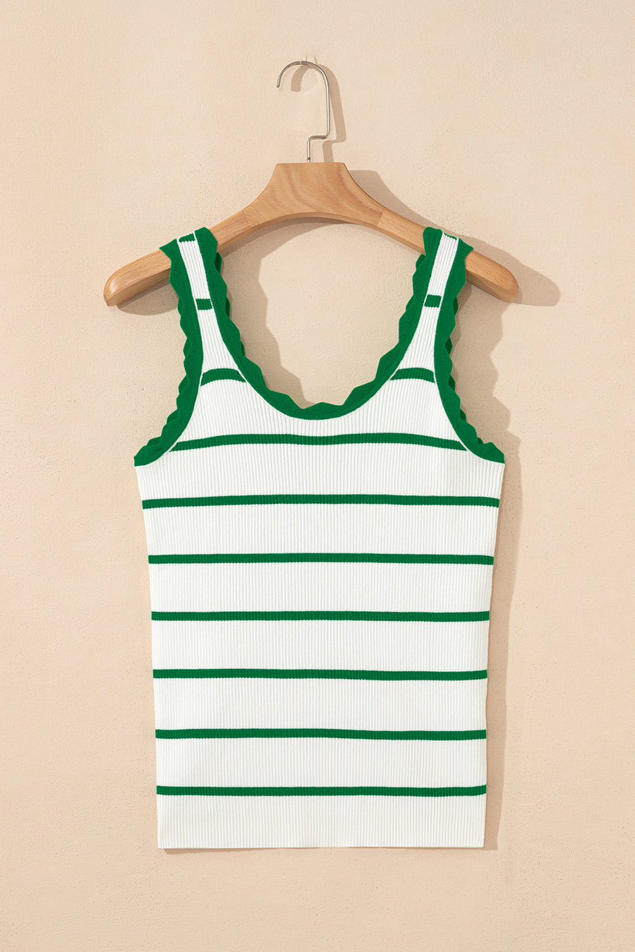 Scalloped Edge Striped Ribbed Tank Top- 2 Colors