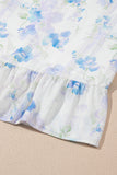 Blue Floral Smocked High Waist Ruffle Sleeveless Midi Dress