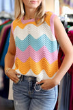 Wavy Color Block Crew Neck Knit Sleeveless Sweater