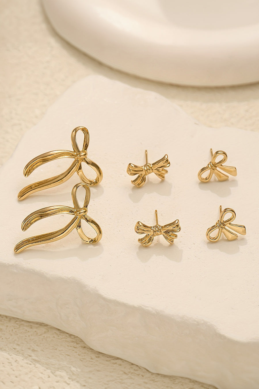 Gold Bow Stud Earrings Trio